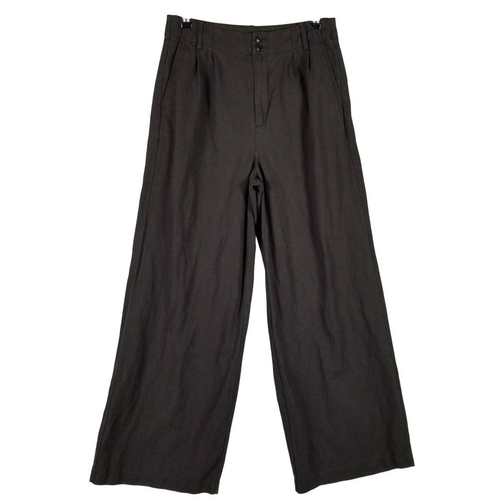 Madewell Wide Leg Trousers Womens 6 Brown Pleated Lyocell Linen Pants